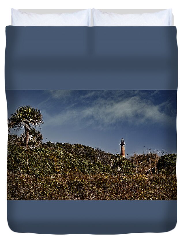 Lighthouse Duvet Cover featuring the photograph From the Shores of Folly Beach by Deborah Klubertanz