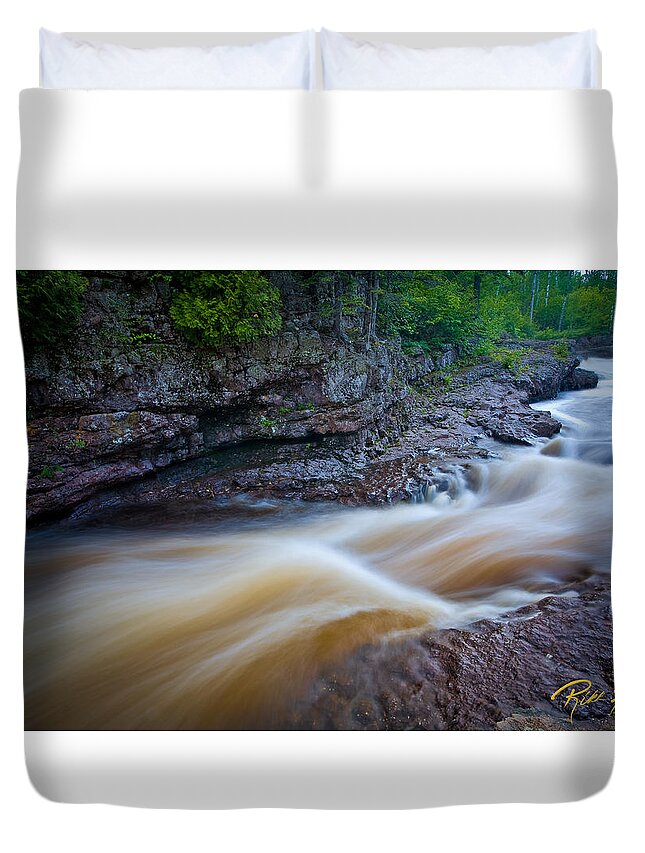 Flowing Duvet Cover featuring the photograph From the Top of Temperence River Gorge by Rikk Flohr