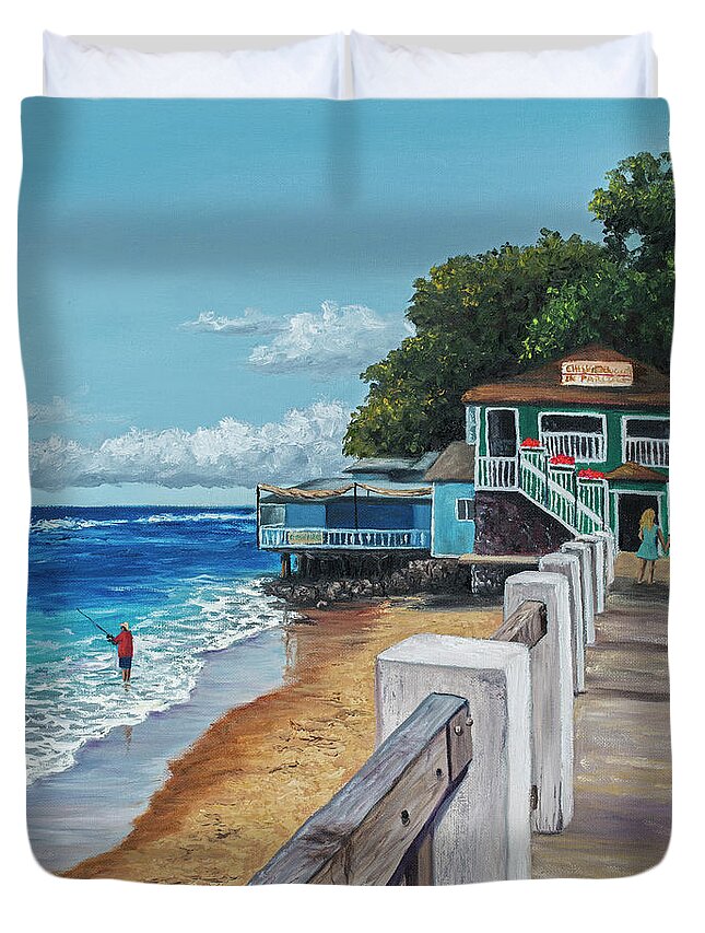 Landscape Duvet Cover featuring the painting Front Street Lahaina by Darice Machel McGuire