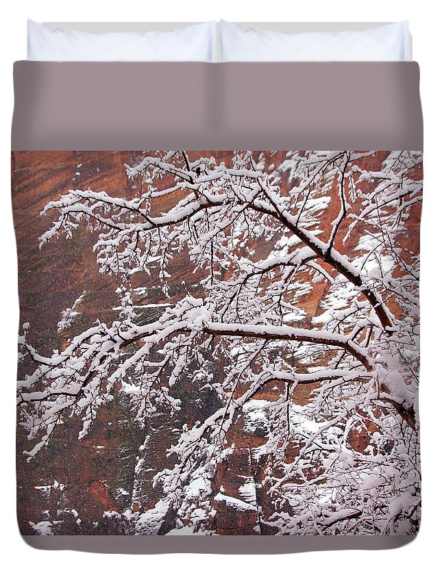 Zion Duvet Cover featuring the photograph Frosted Branches by Daniel Woodrum