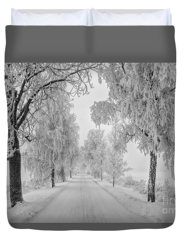 Atmosphere Duvet Cover featuring the photograph Frosty winter morning by Veikko Suikkanen