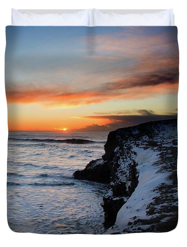 Sunrise Duvet Cover featuring the photograph Frozen Iceland by Robert Grac