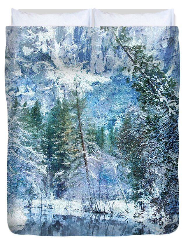 Landscape Duvet Cover featuring the photograph Frozen in Blue by Susan Eileen Evans