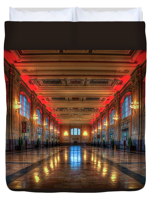 Reid Callaway Kansas City Duvet Cover featuring the photograph Kansas City MO Frozen In Time Union Station Interior Design Reflections Architectural Art by Reid Callaway