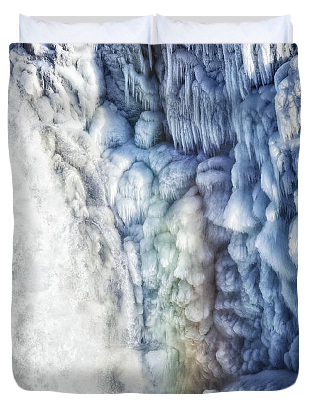 Waterfall Duvet Cover featuring the photograph Frozen waterfall Gullfoss Iceland by Matthias Hauser