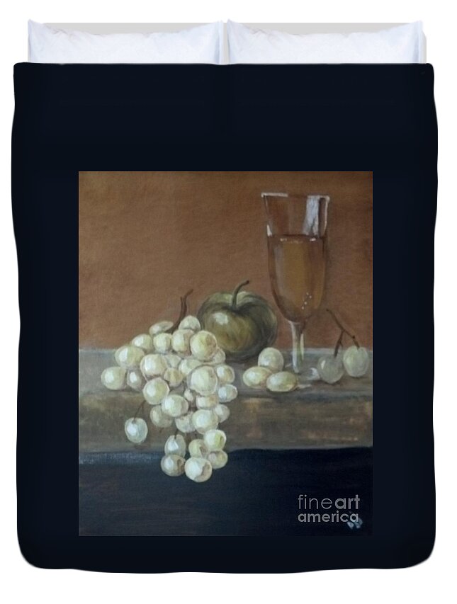 Grapes Duvet Cover featuring the painting Fruit and Wine by Saundra Johnson