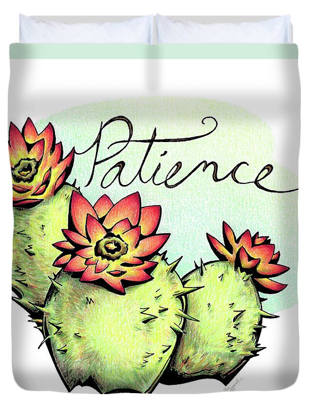 Nature Duvet Cover featuring the drawing Inspirational Flower CACTUS by Sipporah Art and Illustration