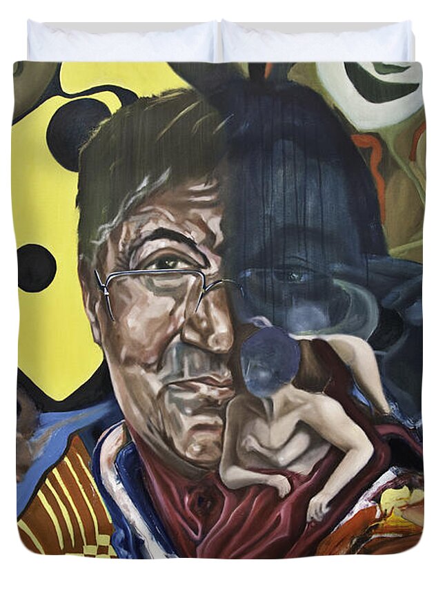 Stephen Fry Duvet Cover featuring the painting Fry Both Sides by James Lavott