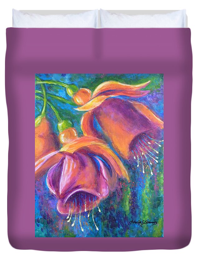 Fuchsia Duvet Cover featuring the painting Fuchsia by Amelie Simmons
