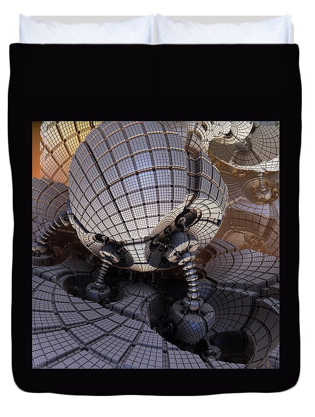 Fractal Duvet Cover featuring the digital art Fueling Station on Alpha I by Richard Ortolano