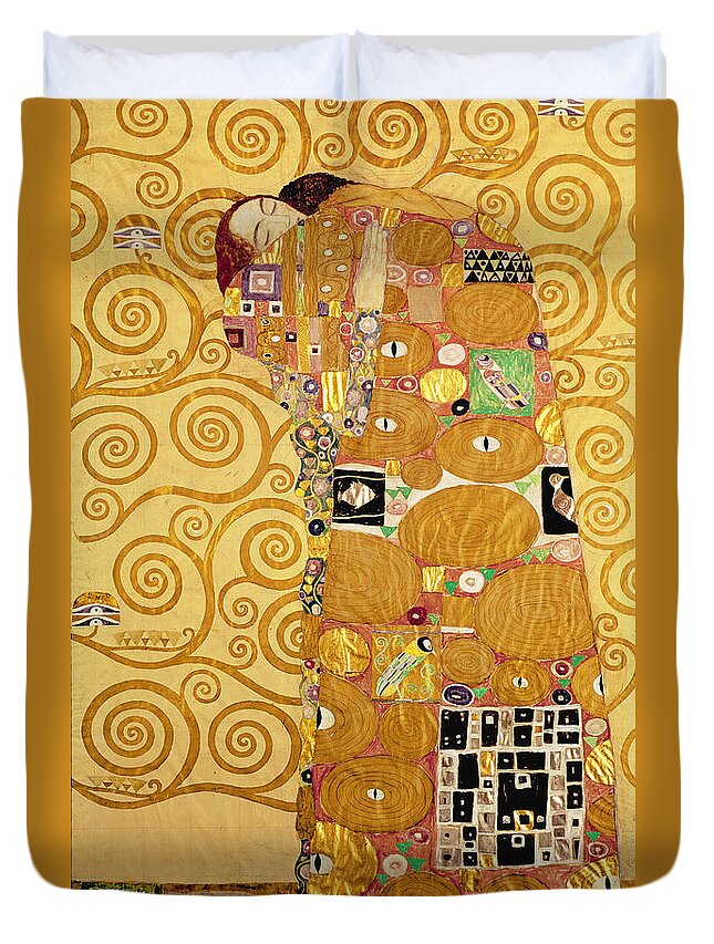 Fulfilment Duvet Cover featuring the painting Fulfilment Stoclet Frieze by Gustav Klimt