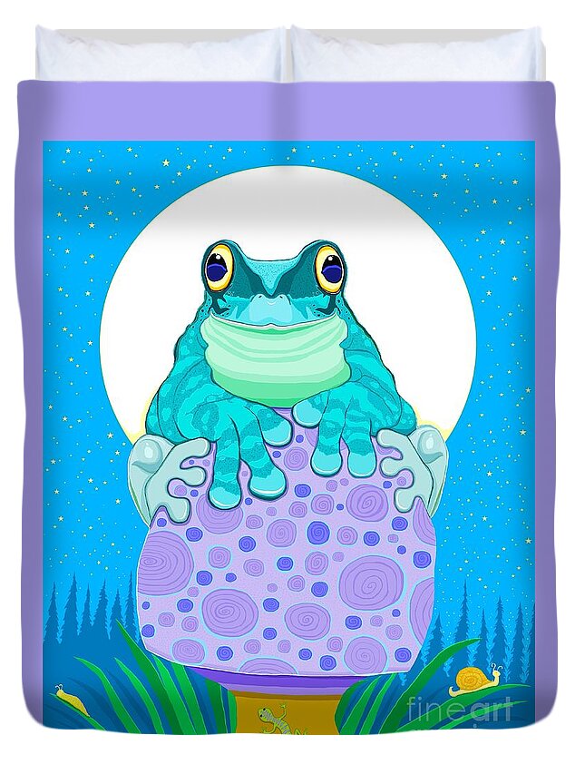 Frog Duvet Cover featuring the digital art Full moon Froggy by Nick Gustafson