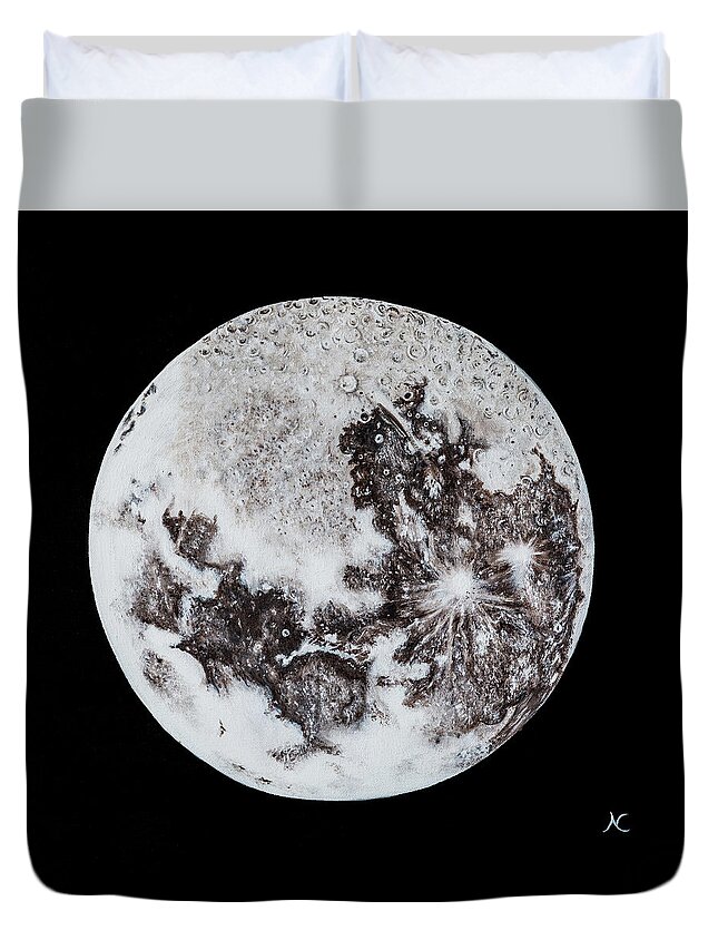 Moon Duvet Cover featuring the painting Full Moon by Neslihan Ergul Colley