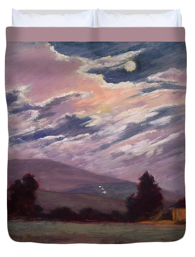 Moon Duvet Cover featuring the painting Full Moon With Clouds by Jane Thorpe