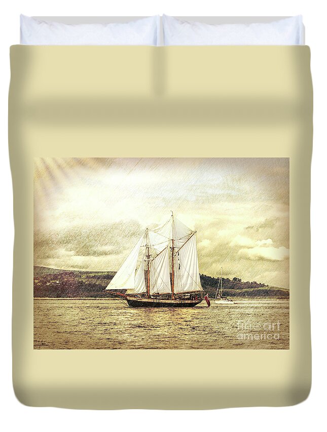 Tall Ship In Full Sail Duvet Cover featuring the photograph Full Sail by Lynn Bolt