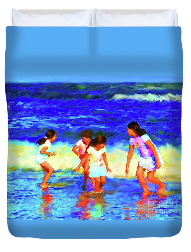 Beach Duvet Cover featuring the digital art Fun at the Beach by Diane Macdonald