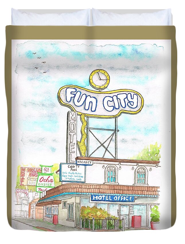 Nature Duvet Cover featuring the painting Fun City Motel, Las Vegas, Nevada by Carlos G Groppa