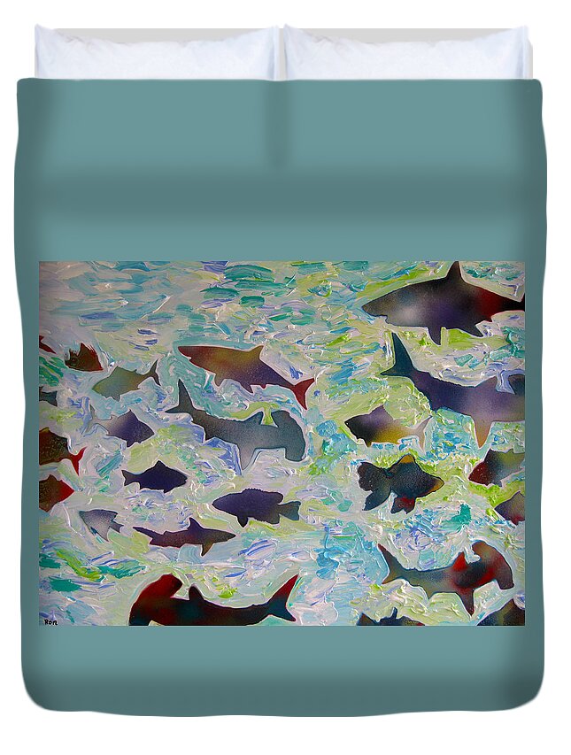 Fish Duvet Cover featuring the painting Fun In The Water by Robert Margetts