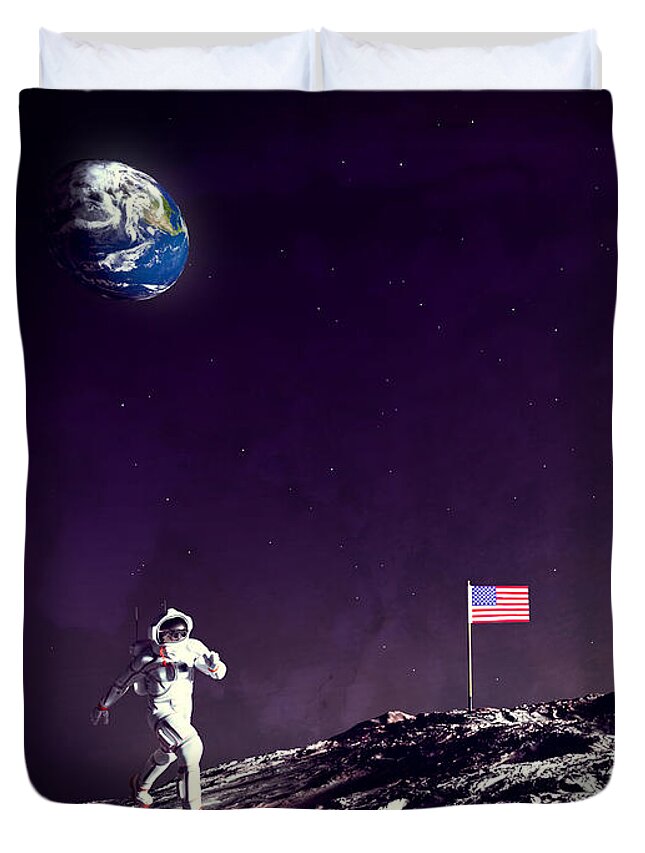 Fun On The Moon Duvet Cover featuring the digital art Fun On The Moon by Two Hivelys