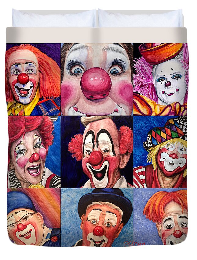 Clowns Duvet Cover featuring the painting Fun Real Clowns by Patty Vicknair