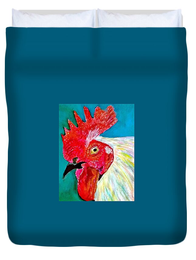 Rooster Duvet Cover featuring the painting Funky Rooster by Anne Sands