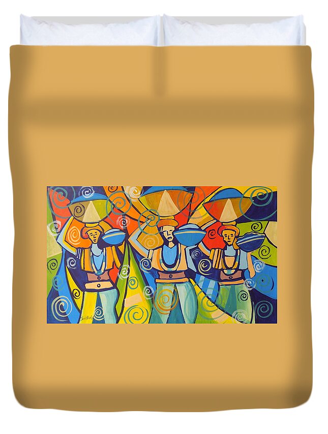 Living Room Duvet Cover featuring the painting Fura De Nunu Milk Seller by Olaoluwa Smith