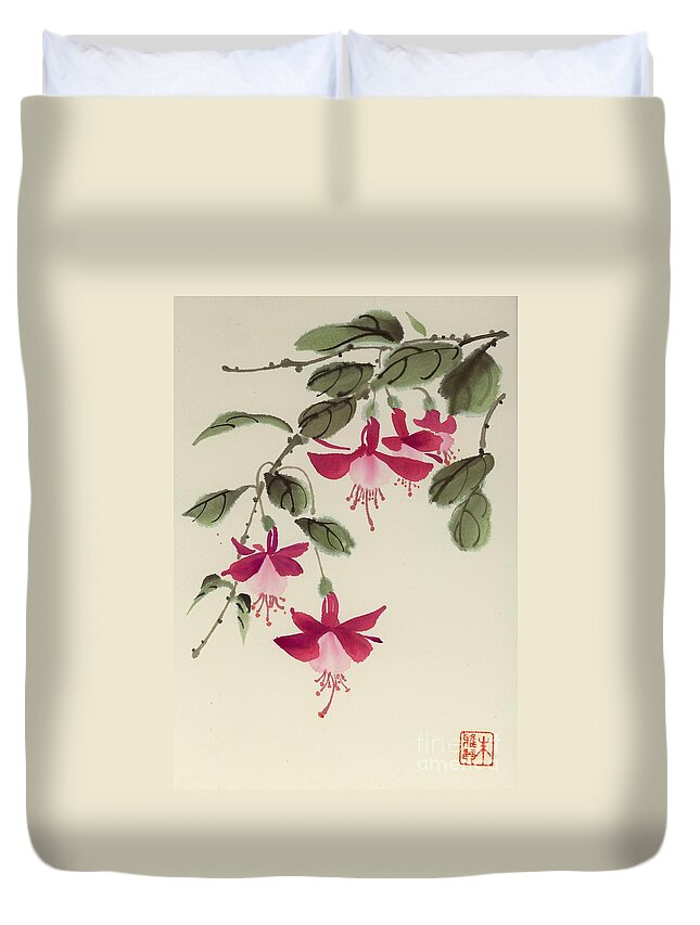 Floral Duvet Cover featuring the painting Fuschia Pink by Yolanda Koh