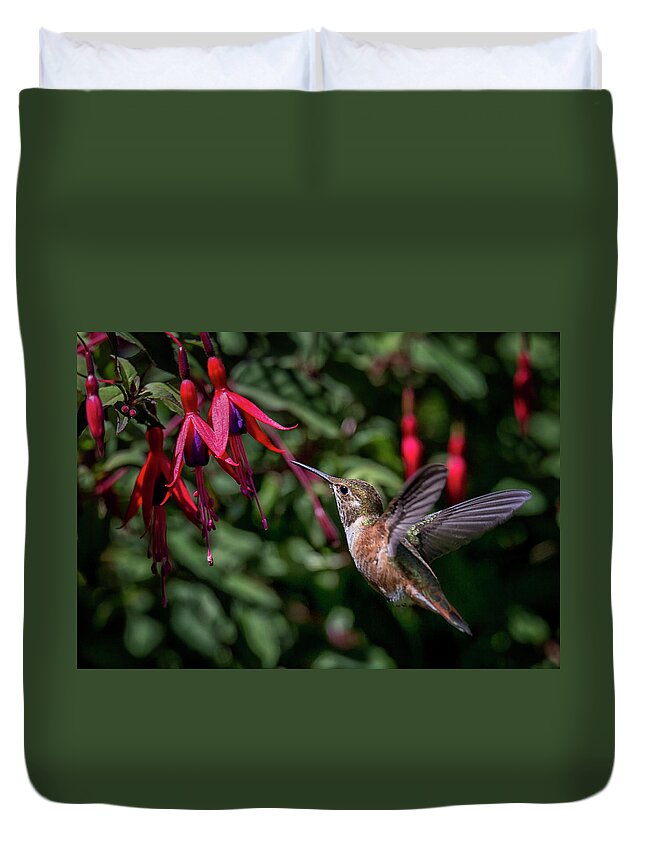 Hummingbird Duvet Cover featuring the photograph Fuschia by Randy Hall