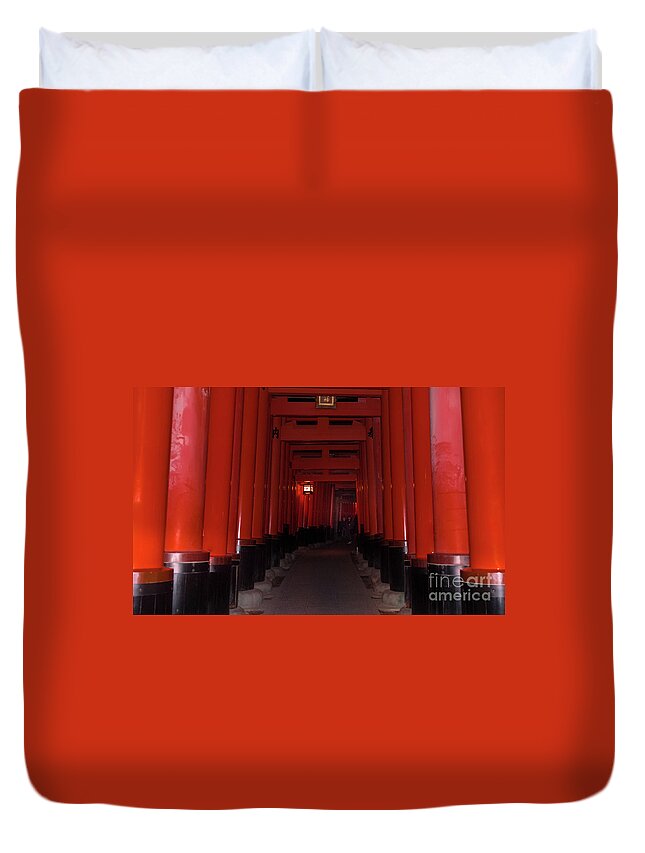 Columns Duvet Cover featuring the photograph Fushimi Inari Taisha, Kyoto Japan 3 by Perry Rodriguez