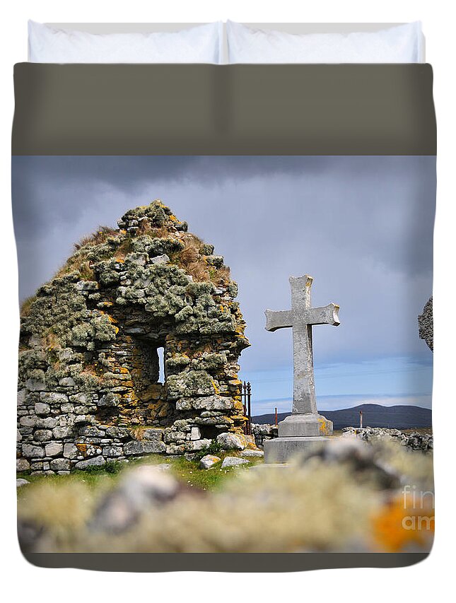 South Uist Duvet Cover featuring the photograph Gaelic Headstone by Smart Aviation