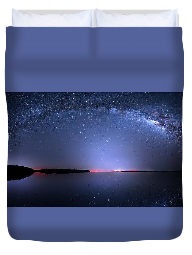 Milky Way Duvet Cover featuring the photograph Galactic Lake by Mark Andrew Thomas