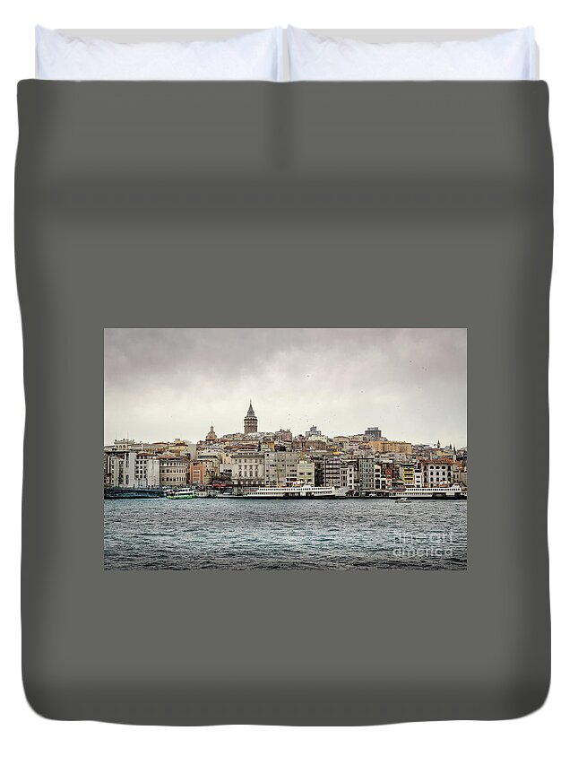 Skyline Duvet Cover featuring the photograph Galata Tower, Istanbul by Perry Rodriguez