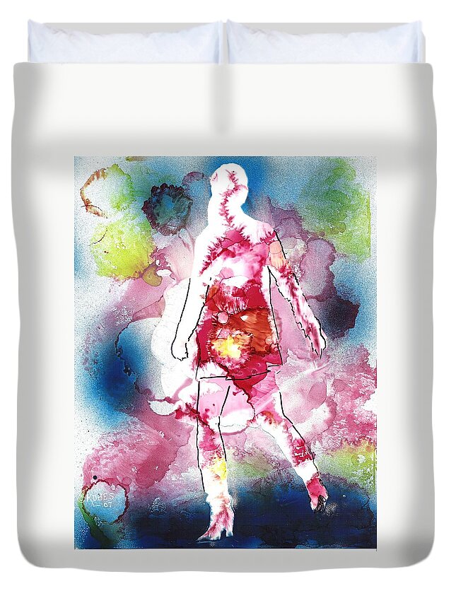 Abstract Duvet Cover featuring the mixed media Galaxy Girl by Susan Kubes
