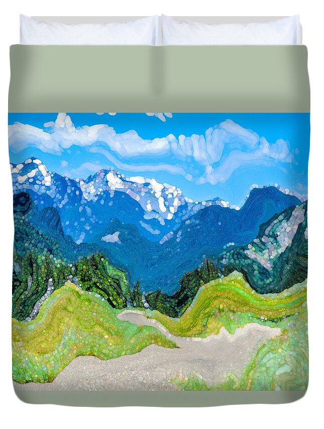 Mountains Duvet Cover featuring the digital art Gallatin by Lynellen Nielsen