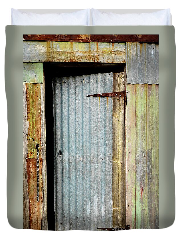 Doors Of The World Series By Lexa Harpell Duvet Cover featuring the photograph A Hot Tin Door by Lexa Harpell
