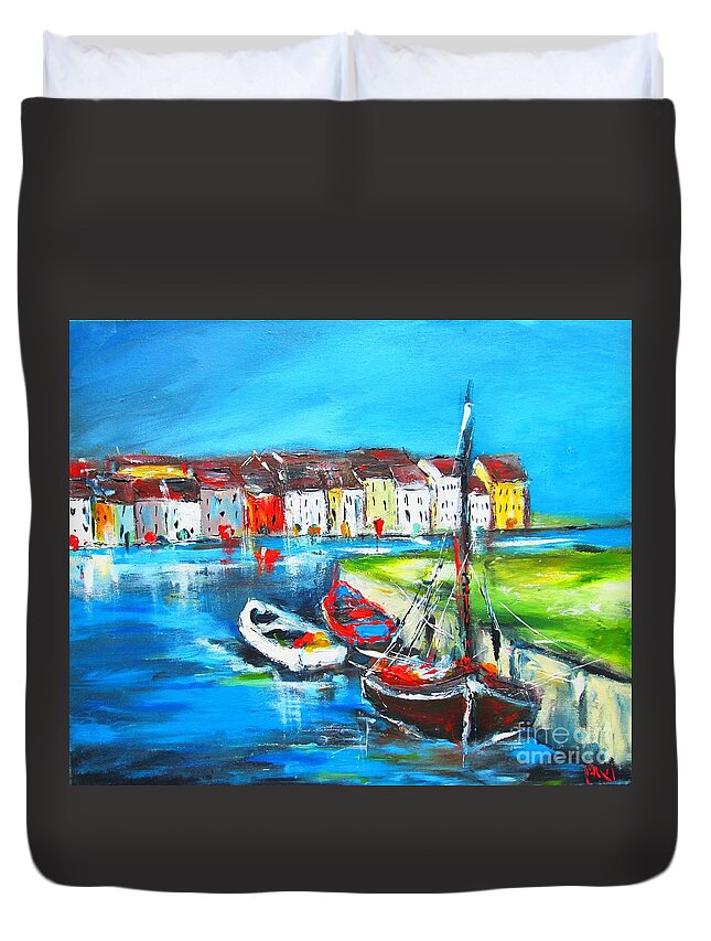 Galway City Duvet Cover featuring the painting Paintings Of Galway City Ireland by Mary Cahalan Lee - aka PIXI