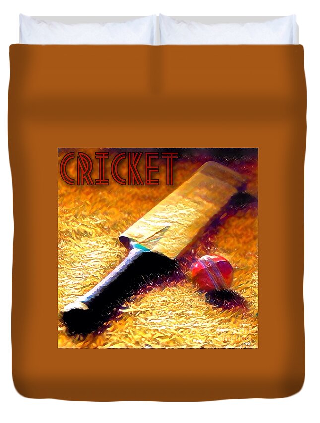 Cricket Duvet Cover featuring the mixed media Game on by Maria Watt