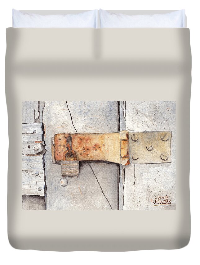Lock Duvet Cover featuring the painting Garage Lock Number Two by Ken Powers