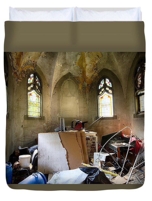 Abandoned Duvet Cover featuring the photograph Garbage In Old Abandoned Church by Dirk Ercken