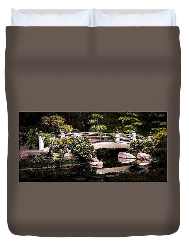 Long Beach Duvet Cover featuring the photograph Garden Bridge by Ed Clark
