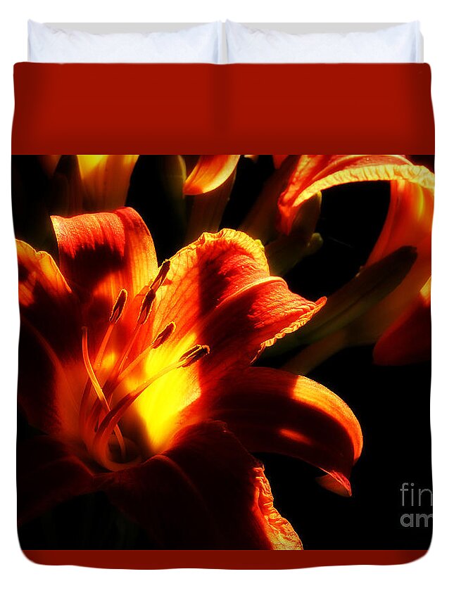 Day Lilies Duvet Cover featuring the photograph Garden Flames by Michael Eingle
