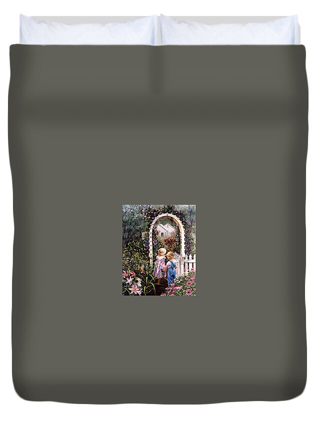 In The Garden Duvet Cover featuring the painting Garden Gate by Marie Witte