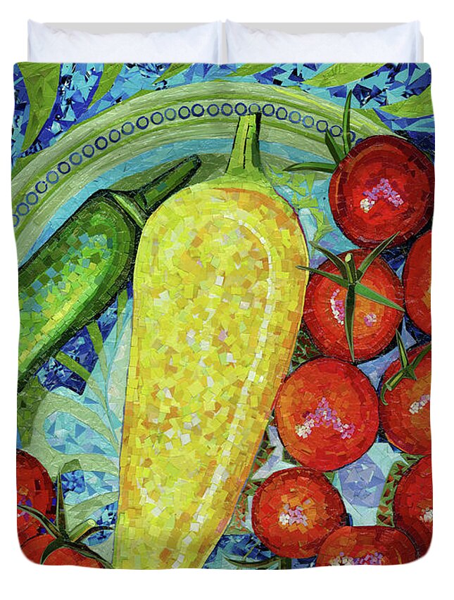 Collage Duvet Cover featuring the mixed media Garden Harvest by Shawna Rowe