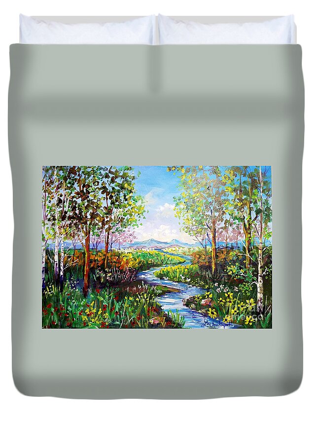 Landscape Duvet Cover featuring the painting Garden of Eden by Lou Ann Bagnall