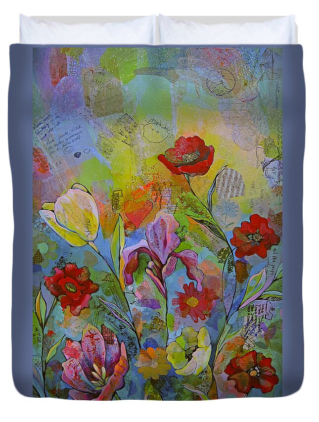Garden Duvet Cover featuring the painting Garden of Intention - Triptych Right Panel by Shadia Derbyshire
