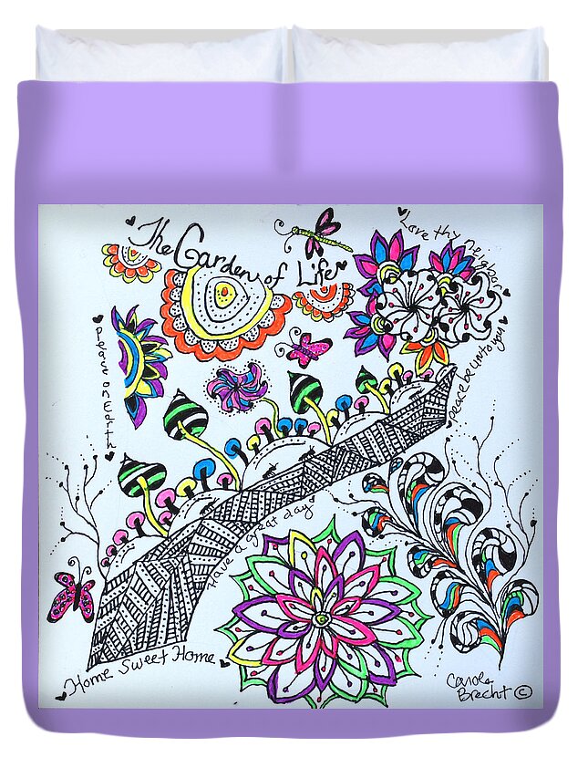 Zentangle Duvet Cover featuring the drawing Garden Of Life by Carole Brecht
