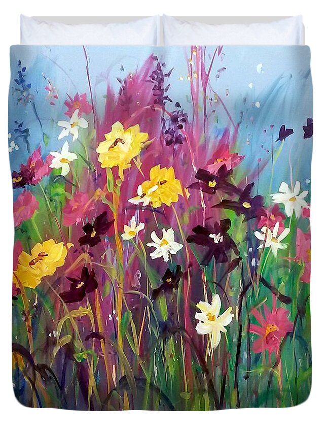 Flower Duvet Cover featuring the painting Garden Party by Terri Einer