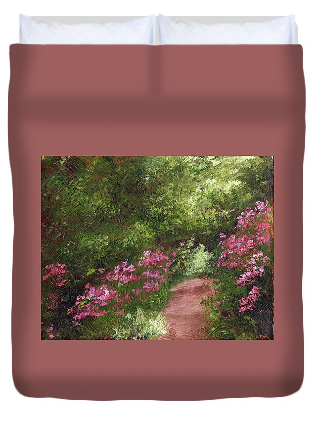Palette Knife Duvet Cover featuring the painting Garden Path by Diane Martens
