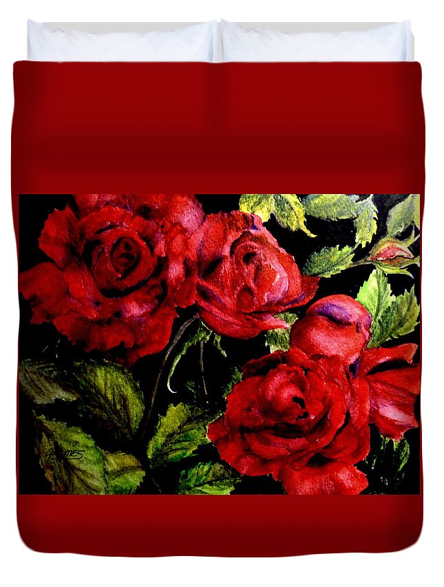 Roses Duvet Cover featuring the painting Garden Roses by Carol Grimes