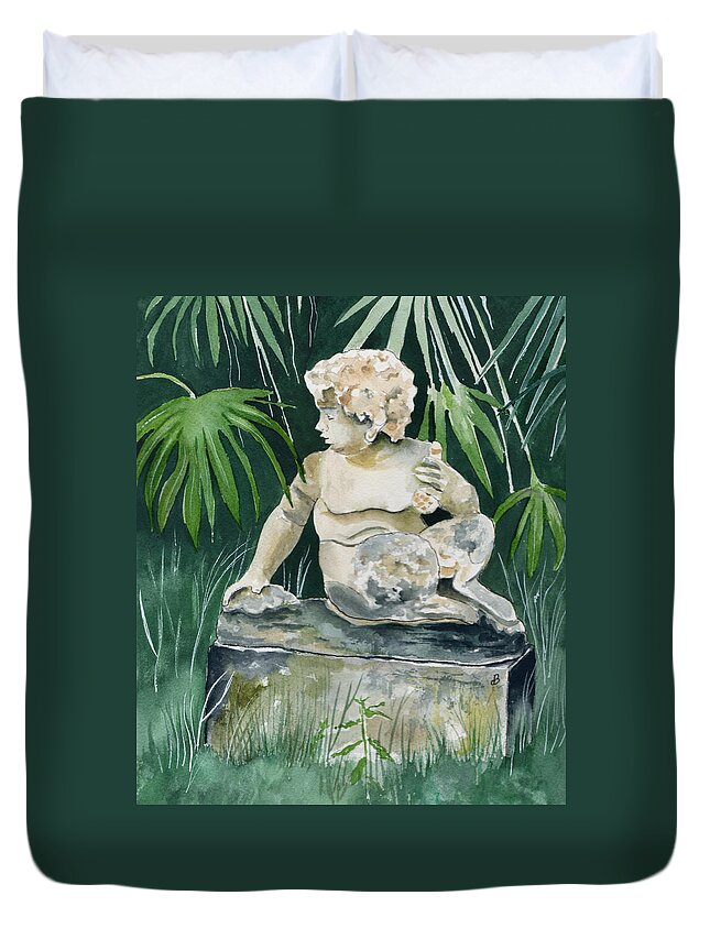 Watercolor Duvet Cover featuring the painting Garden Satyr by Brenda Owen